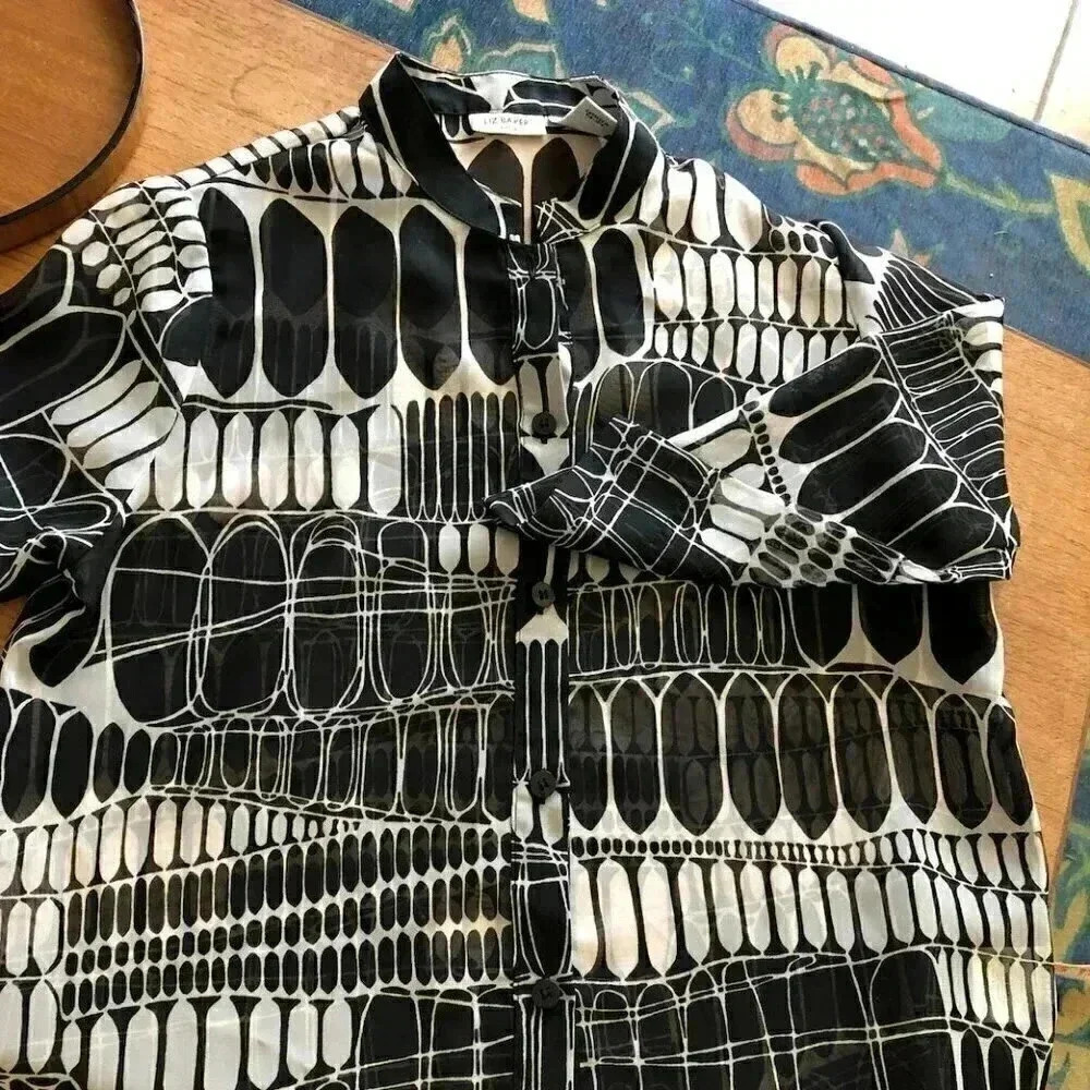 Liz Baker Petite Sheer Black and White Blouse Small